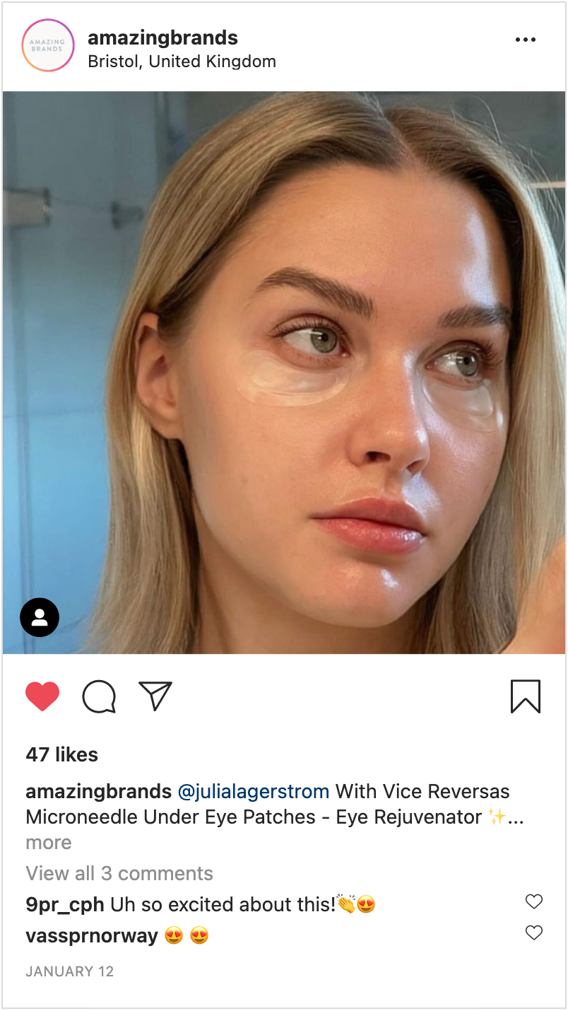 Julia Lagerstrom models our Eye Rejuvenator patches